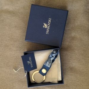 New Swarovski blue suede key ring